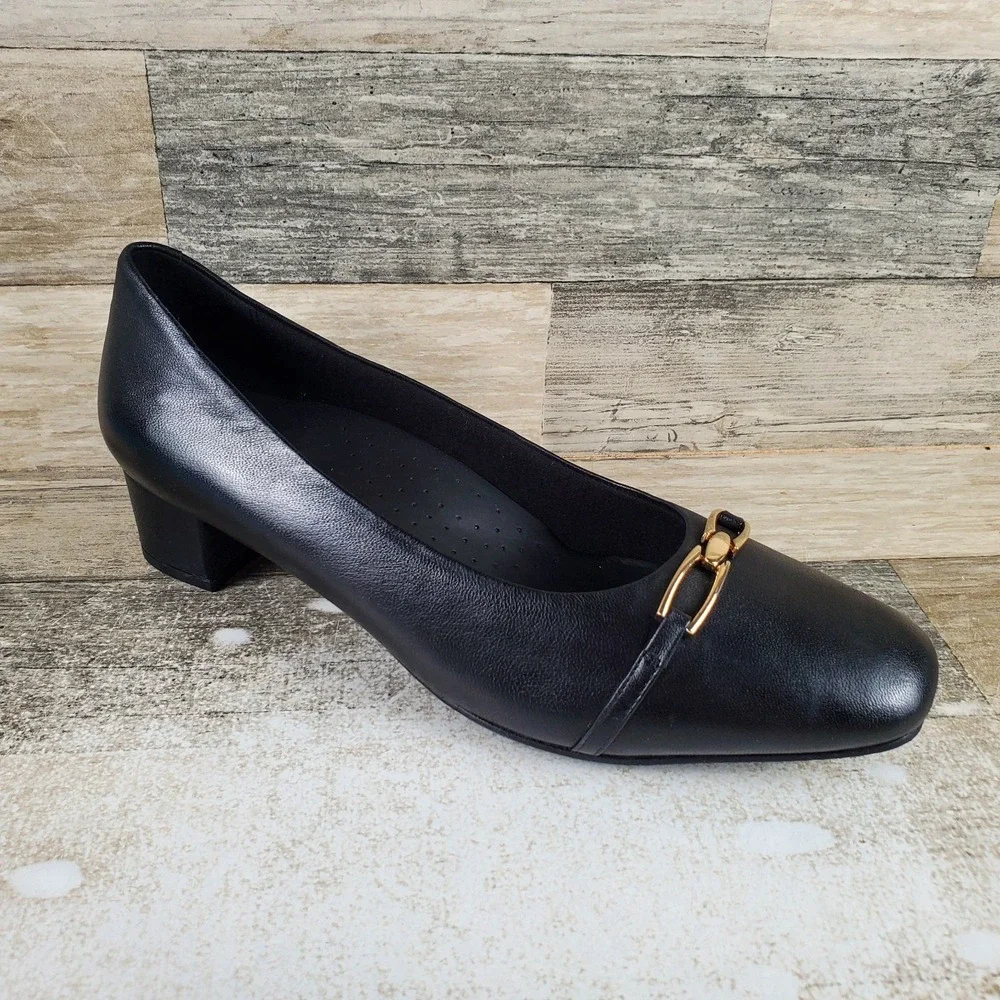 Trotters Dakota Womens Pump Sz 12 M Comfort Black Leather Square Toe Block Heel